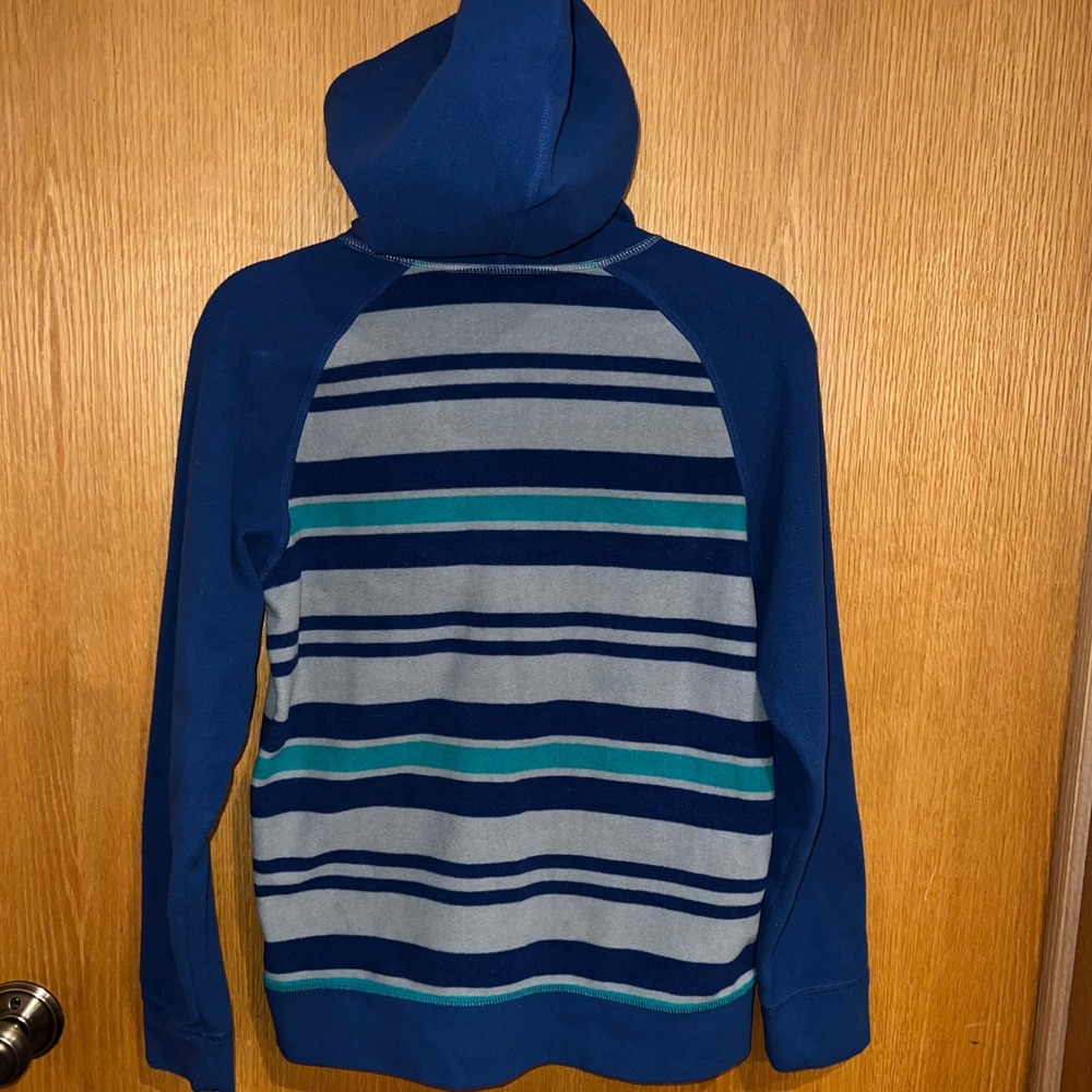 The North Face Fleece Hoodie Boys L 14/16 Blue Striped Full Zip Excellent Jacket - Picture 7 of 10